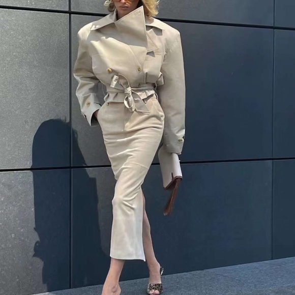 NWT HELSA Oversized Cropped Trench - Chino Khaki - Picture 1 of 14